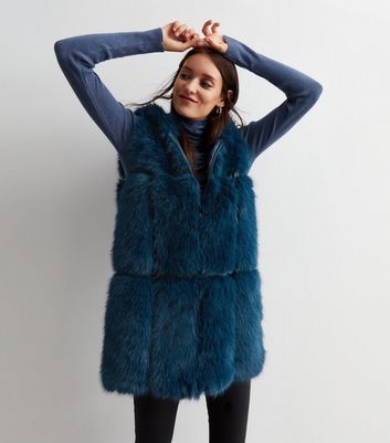 Blue Faux Fur Gilet New Look