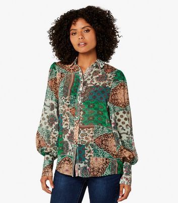 Green Paisley Print Long Sleeve Shirt New Look