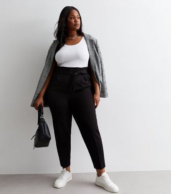 Curves Black Belted Trousers New Look