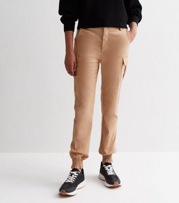 Stone Leather-Look Cuffed Cargo Trousers New Look