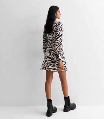 Brown Zebra Print Asymmetrical Mini Dress New Look