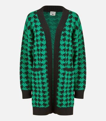 Green Dogtooth Knit Long Cardigan New Look