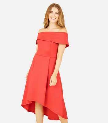 Red Bardot Dip Hem Midi Dress New Look