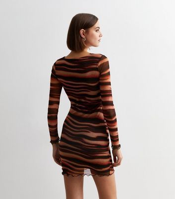 Rust Zebra Print Cut Out Mini Dress New Look