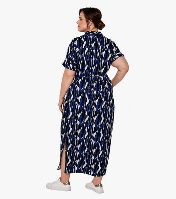 Curves Navy Abstract Midaxi Belted Shirt Dress New Look
