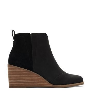 Black Leather Suede Wedge Heel Ankle Boots New Look