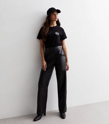 Black Leather-Look Trousers New Look