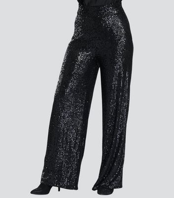 Black Sequin Wide Leg Trousers New Look