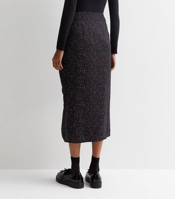 Black Glitter Ruched Split Hem Midi Skirt New Look