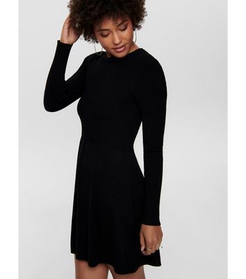 Black Knit Long Sleeve Mini Dress New Look