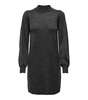 Dark Grey Knit High Neck Mini Dress New Look