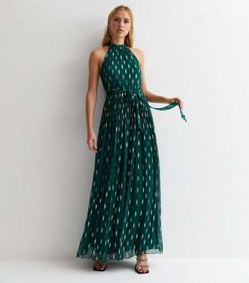 Green Abstract Print Halter Neck Maxi Dress New Look