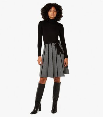 Black Chevron Skirt Tie Waist Mini Dress New Look