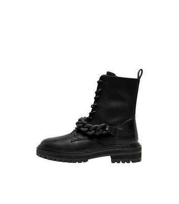 Black Leather-Look Chain Trim Boots New Look
