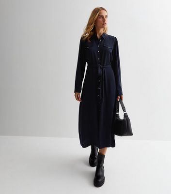 Navy Belted Utility Midaxi Shirt Dress New Look