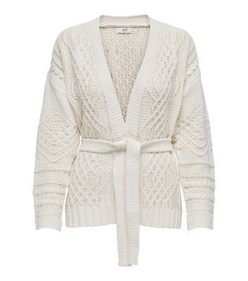Off White Knit Belted Cardigan New Look