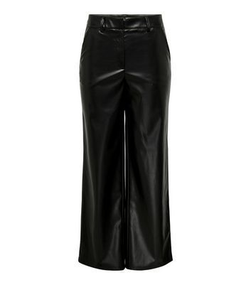 Black Leather-Look Wide Leg Trousers New Look