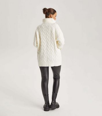 Cream Cable Knit Zip Neck Jumper New Look