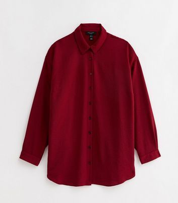 Curves Dark Red Long Sleeve Oversized Shirt New Look