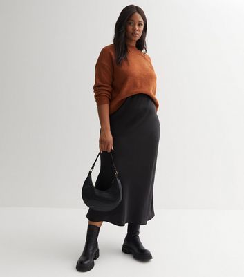 Black Satin Bias Cut Midaxi Skirt New Look