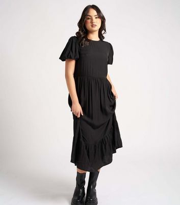 Black Puf Sleeve Midaxi Smock Dress New Look