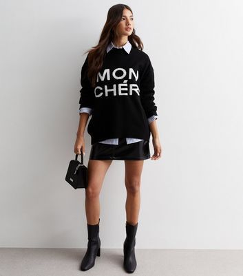 Black Knit Mon Chéri Logo Jumper New Look