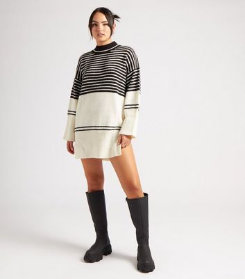 Black Stripe Knit Mini Jumper Dress New Look