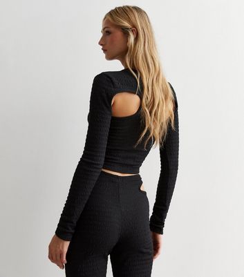 Black Textured Cut Out Top New Look