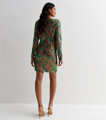 Green Sequin Cowl Neck Mini Dress New Look