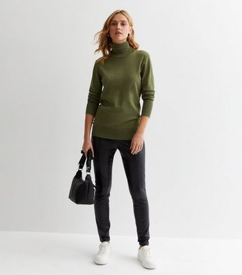 Olive Knit Roll Neck Jumper New Look