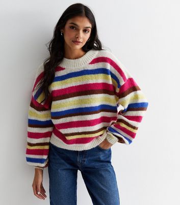 Multicoloured Stripe Knit Crew Neck Jumper New Look