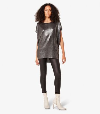 Silver Short Sleeve Top New Look