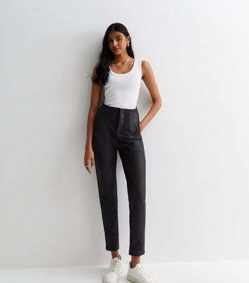 Black Leather-Look Tailored Trousers New Look