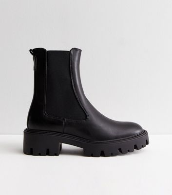 Black Leather-Look Chunky Biker Boots New Look