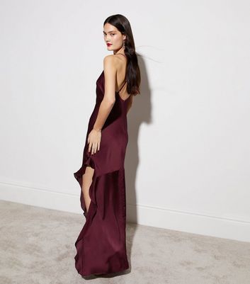 Burgundy Strappy Ruffle Detail Maxi Dress New Look