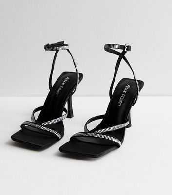 Black Diamanté Stiletto Heel Sandals New Look