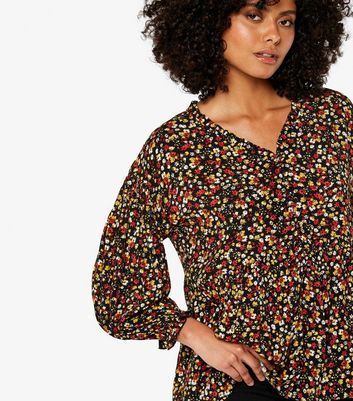 Black Floral Ditsy Oversized Top New Look