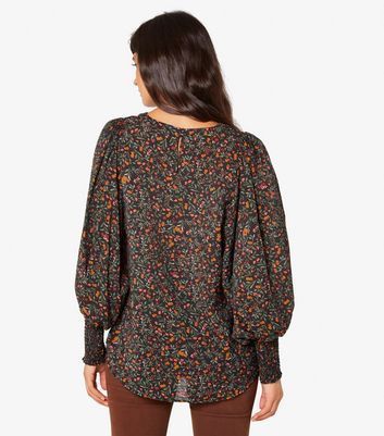 Black Floral Ditsy Oversized Sleeve Top New Look
