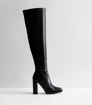 Black Leather-Look Block Heel Boots New Look