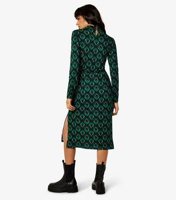 Green Geometric Print Split Hem Midi Dress New Look