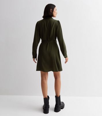 Khaki Long Sleeve Utility Mini Dress New Look