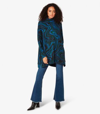 Teal Marble Swirl Print Roll Neck Top New Look