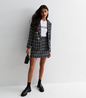 Black Check Bouclé Mini Skirt New Look