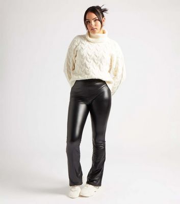 Black Leather-Look Flared Trousers New Look