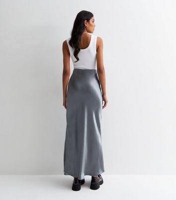 Dark Grey Satin Maxi Skirt New Look