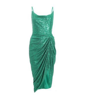 Green Sequin Strappy Ruched Mini Dress New Look