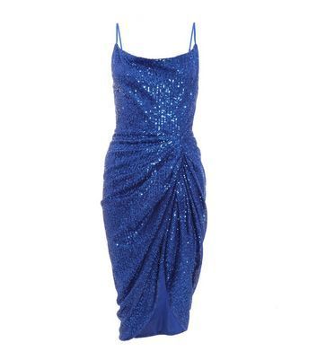 Petite Blue Sequin Strappy Ruched Mini Dress New Look