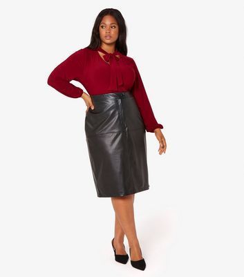 Curves Burgundy Bow Detail Top New Look