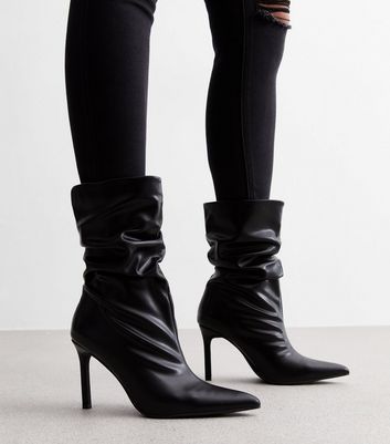 Black Ruched Stiletto Heel Boots New Look