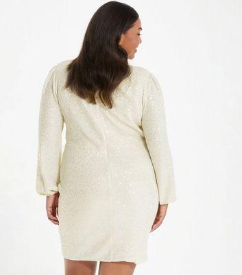 Curves White Sequin Wrap Mini Dress New Look